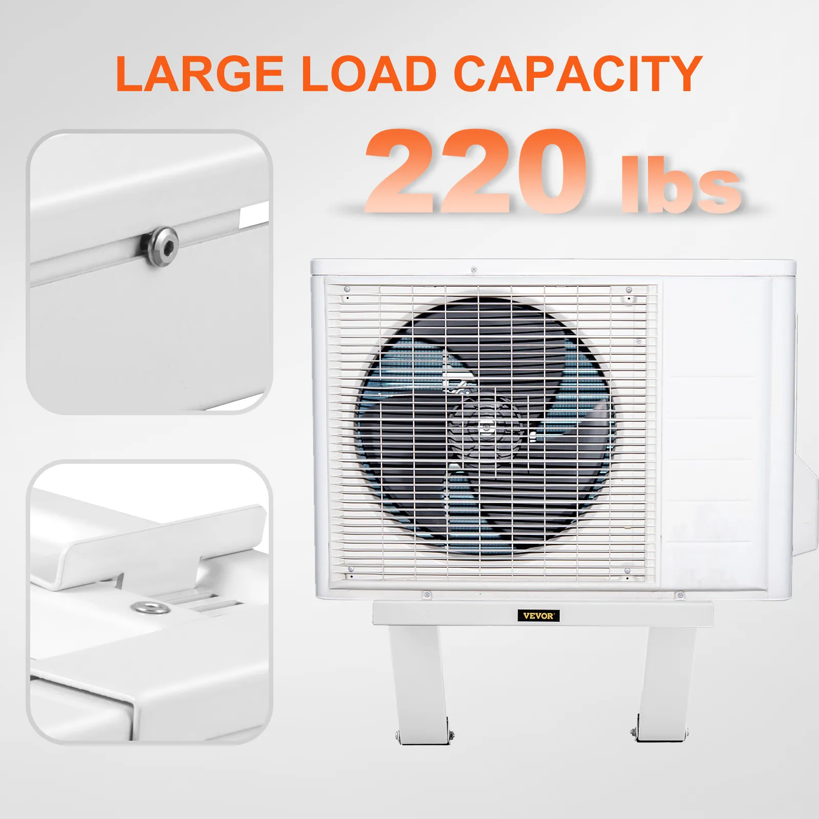 VEVOR air conditioner support bracket with 220 lbs load capacity, includes close-up details.