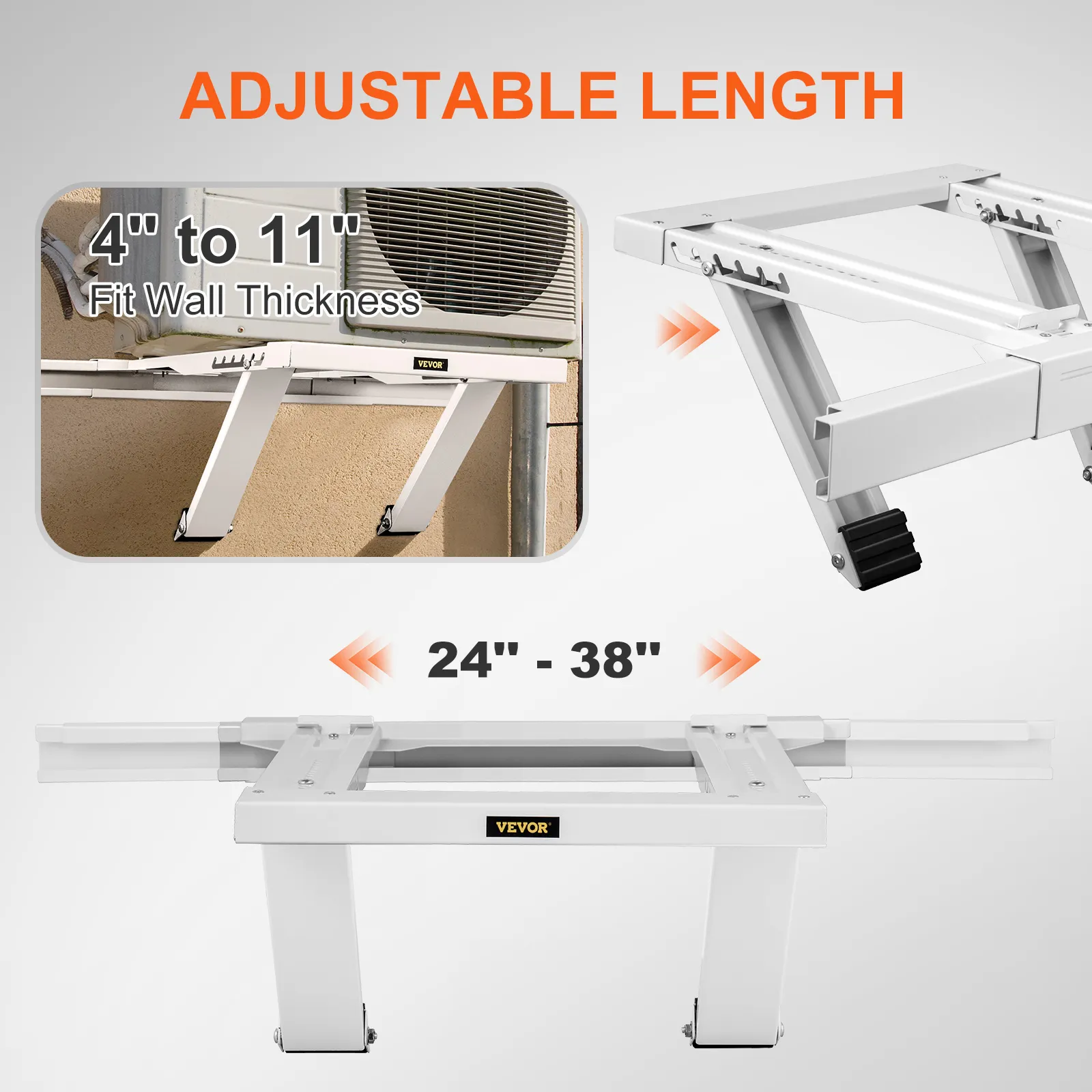VEVOR air conditioner support bracket with adjustable length from 24"-38", and fits 4"-11" wall thickness.