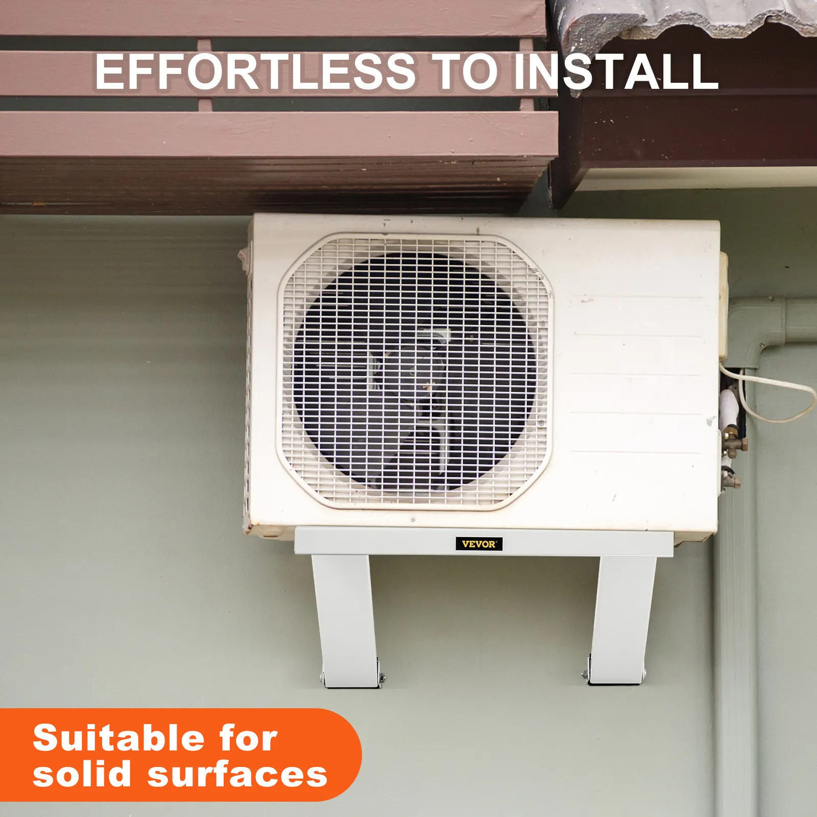 VEVOR air conditioner support bracket securely mounted on a wall under an awning; easy installation.