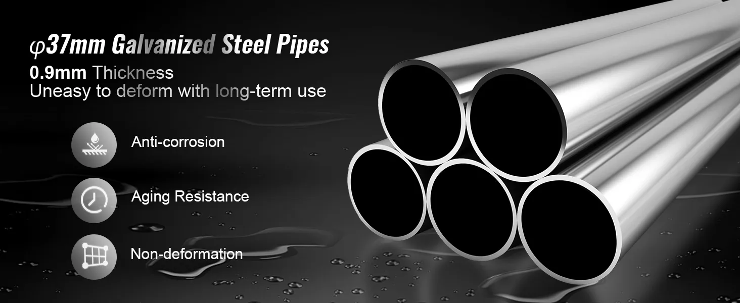 38 mm verzinkte Stahlrohre mit 0,8 mm Dicke für VEVOR-Carport, mit Korrosionsschutz.