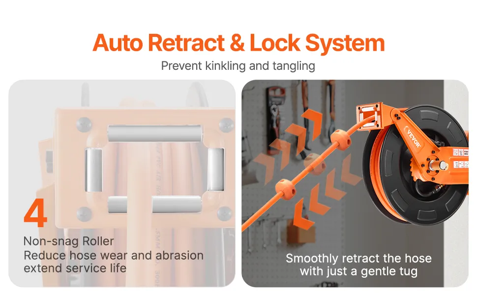 VEVOR Retractable Air Hose Reel 3/8IN x 65FT Hybrid Air Hose with Double Arms