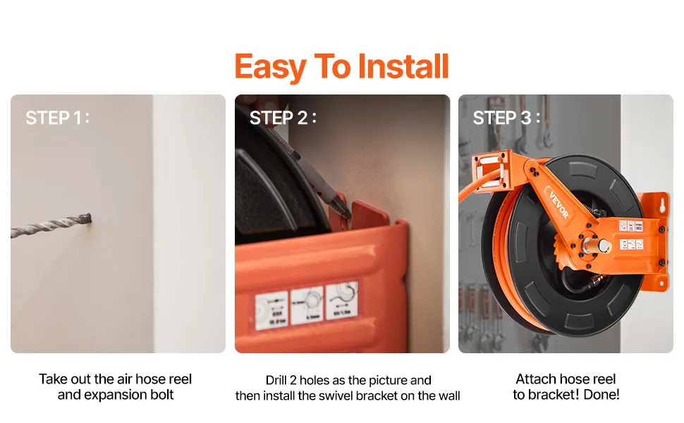 VEVOR Retractable Air Hose Reel 3/8IN x 65FT Hybrid Air Hose with Double Arms