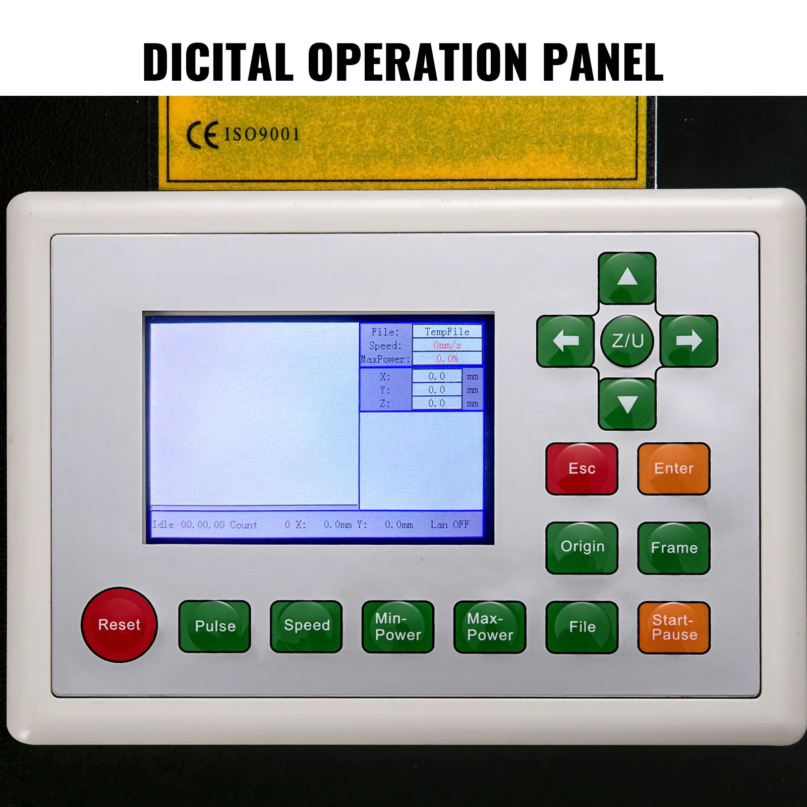 Pannello di controllo digitale per incisore laser CO2 VEVOR con schermo e pulsanti funzionali