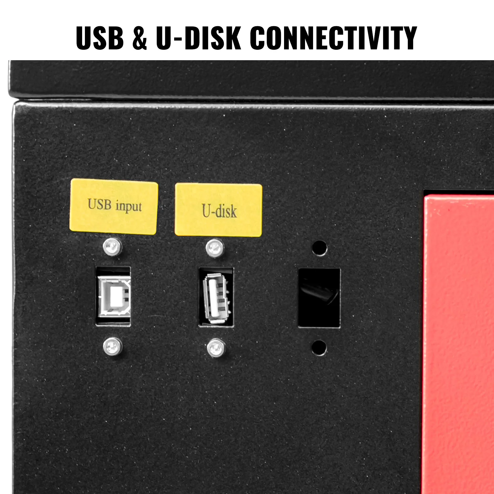 Porte USB e USB sull'incisore laser CO2 VEVOR per una facile connettività con i dispositivi.