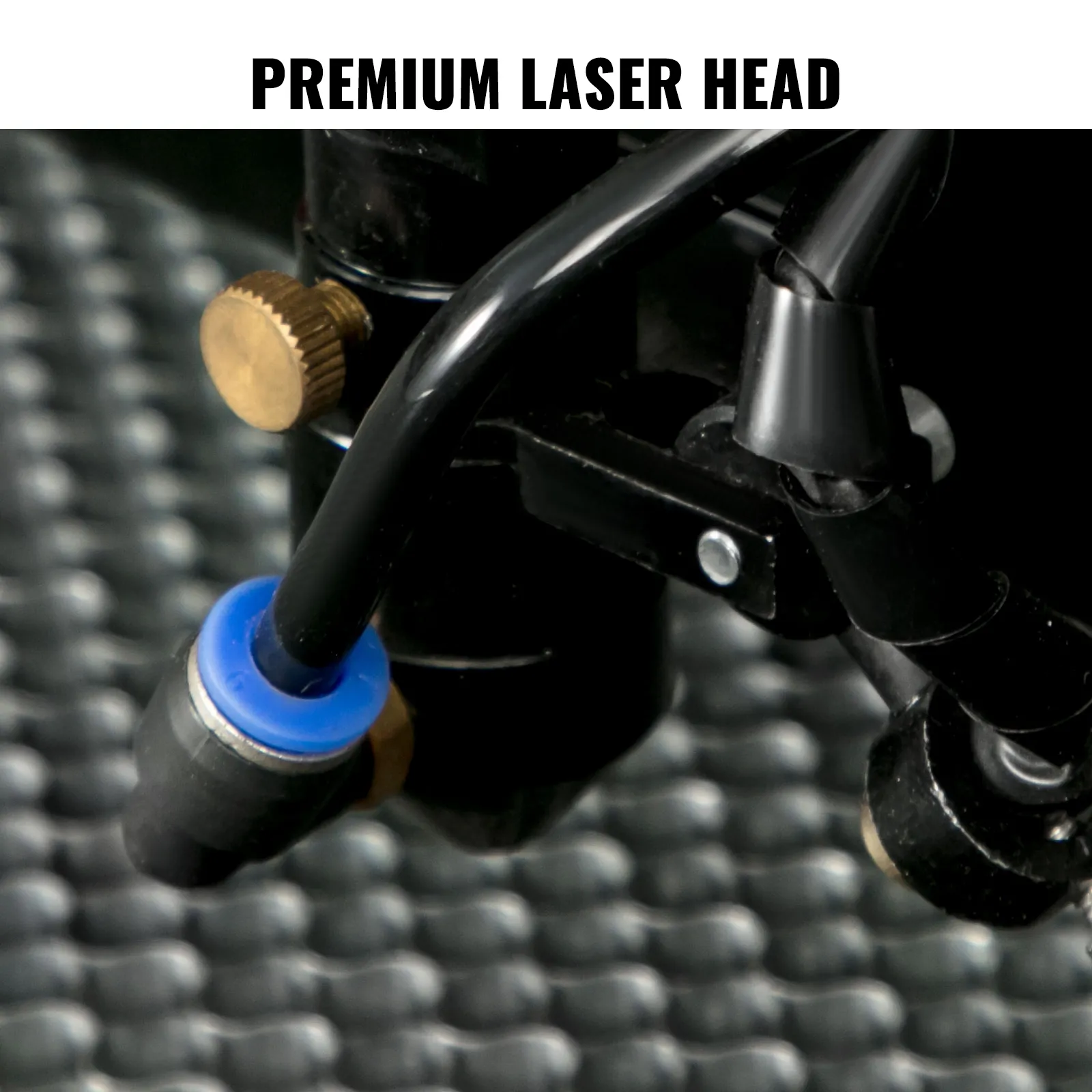 Testina per incisione laser CO2 VEVOR premium con componenti blu e oro.
