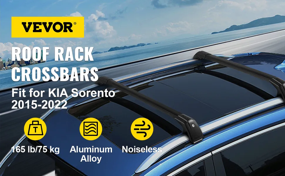 VEVOR roof rack crossbars fit kia sorento 2015-2022, 165 lb/75 kg, aluminum alloy, noiseless.