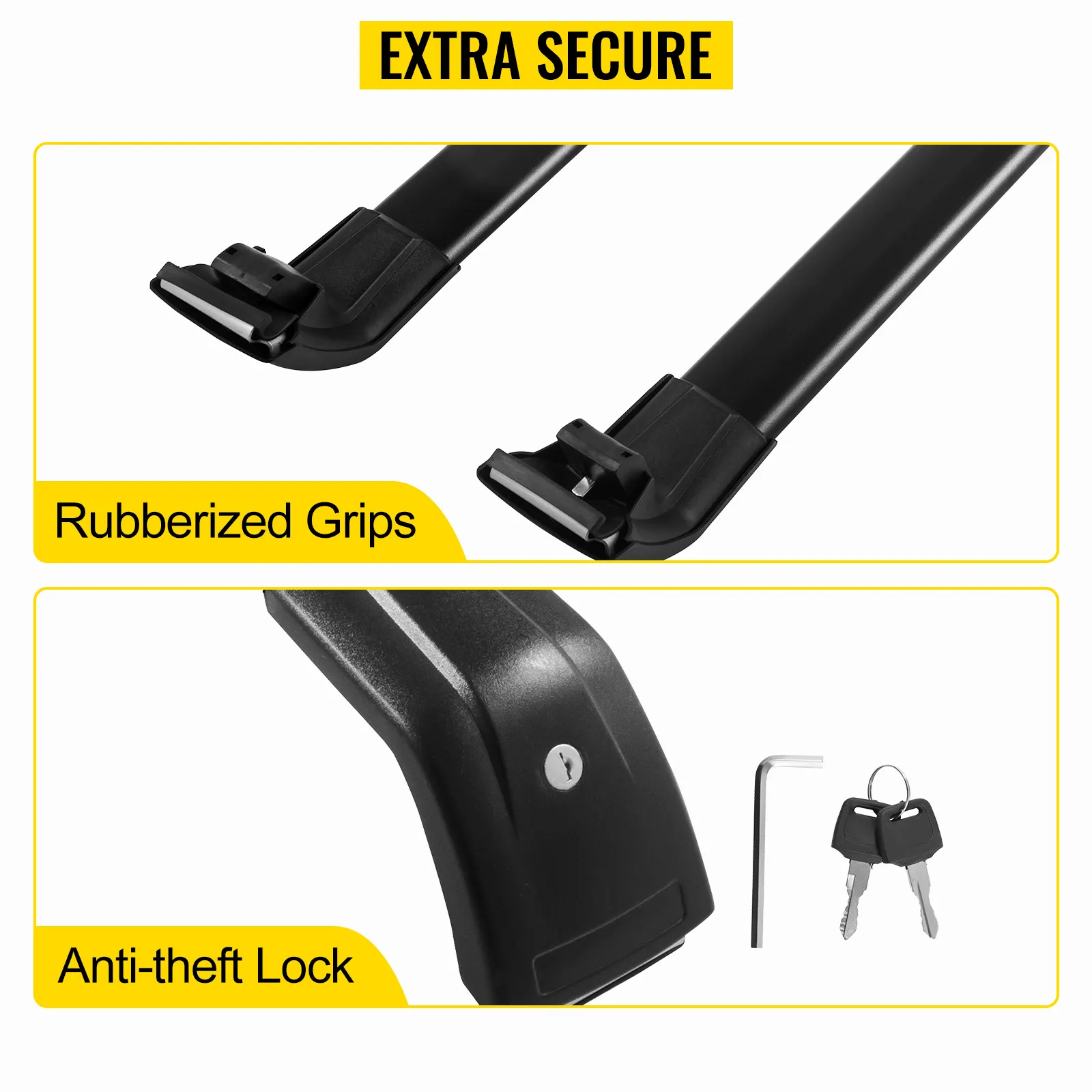 extra secure VEVOR roof rack kia sorento with rubberized grips and anti-theft lock.