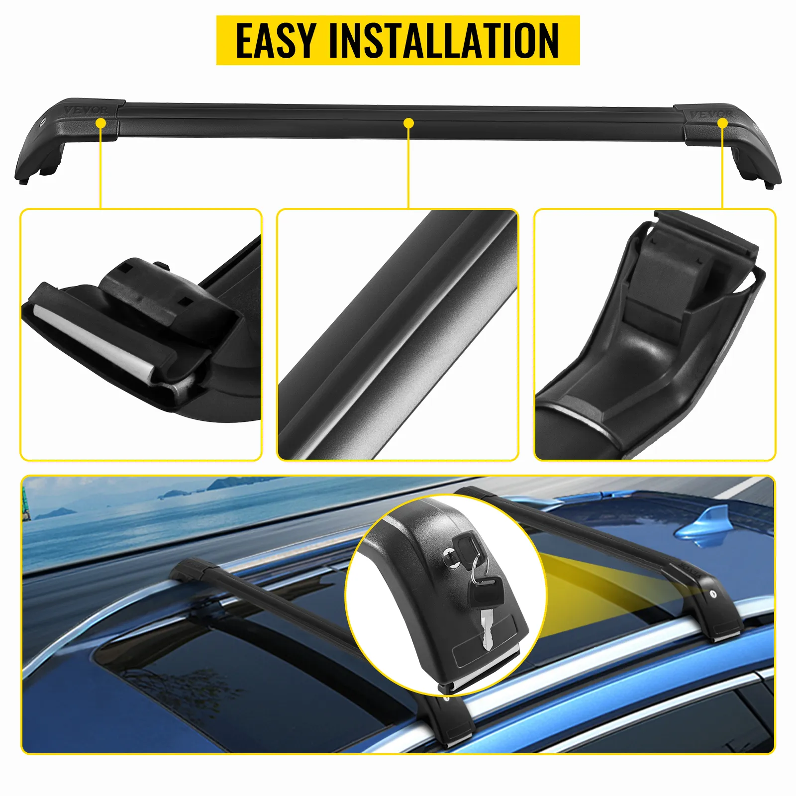 VEVOR roof rack for kia sorento, easy installation, black cross bars with secure locks
