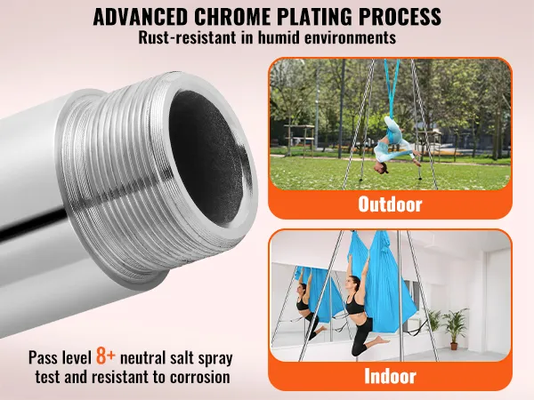 VEVOR aerial yoga frame: roestbestendig verchroomd voor binnen- en buitengebruik.
