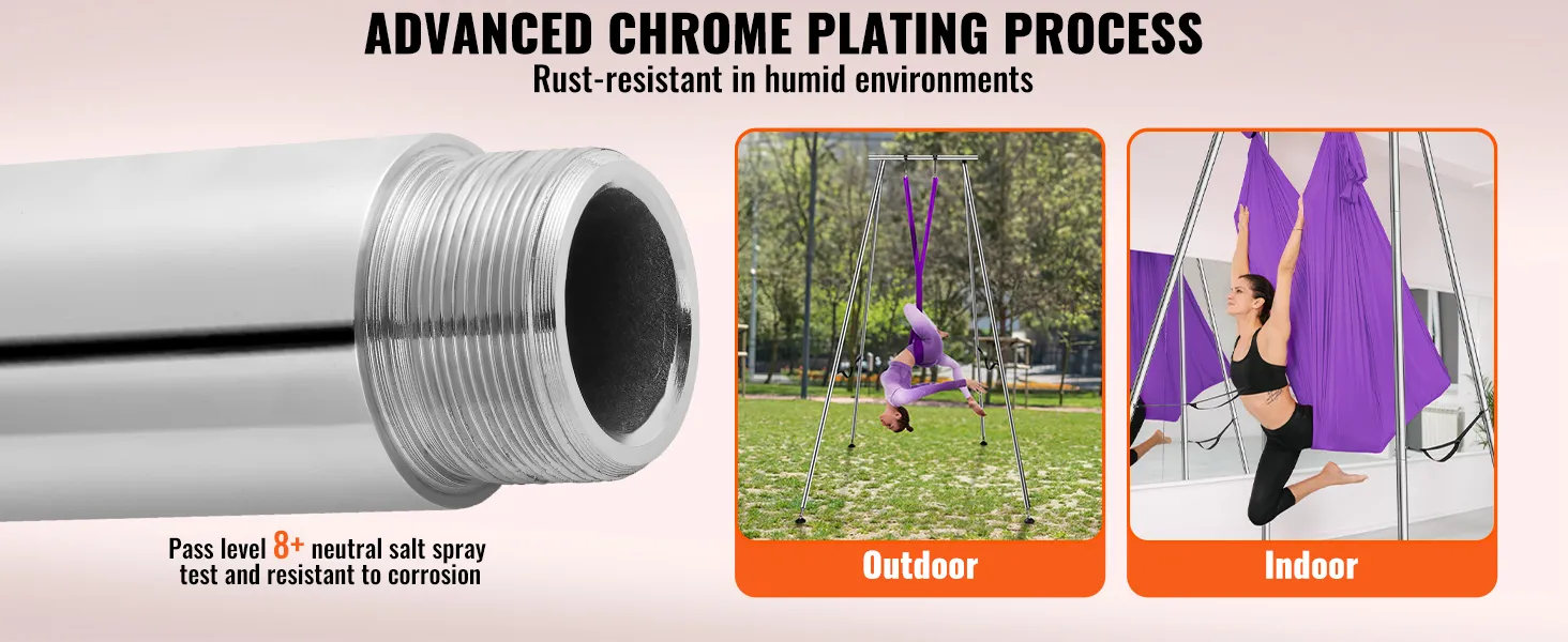 advanced chrome plating on the VEVOR aerial yoga frame ensures rust resistance in indoor and outdoor use.