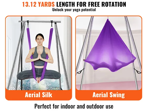 VEVOR aerial yoga frame met een lengte van 11,5 meter, perfect voor aerial silk- en swingoefeningen binnenshuis.