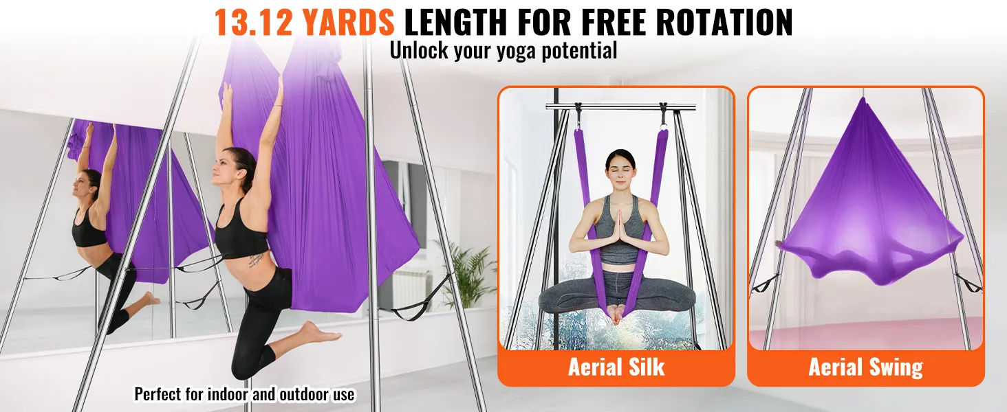 VEVOR aerial yoga frame with 13.12 yards length, perfect for aerial silk and swing routines indoors.