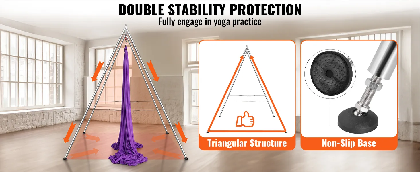 VEVOR aerial yoga frame with triangular structure and non-slip base for double stability protection.