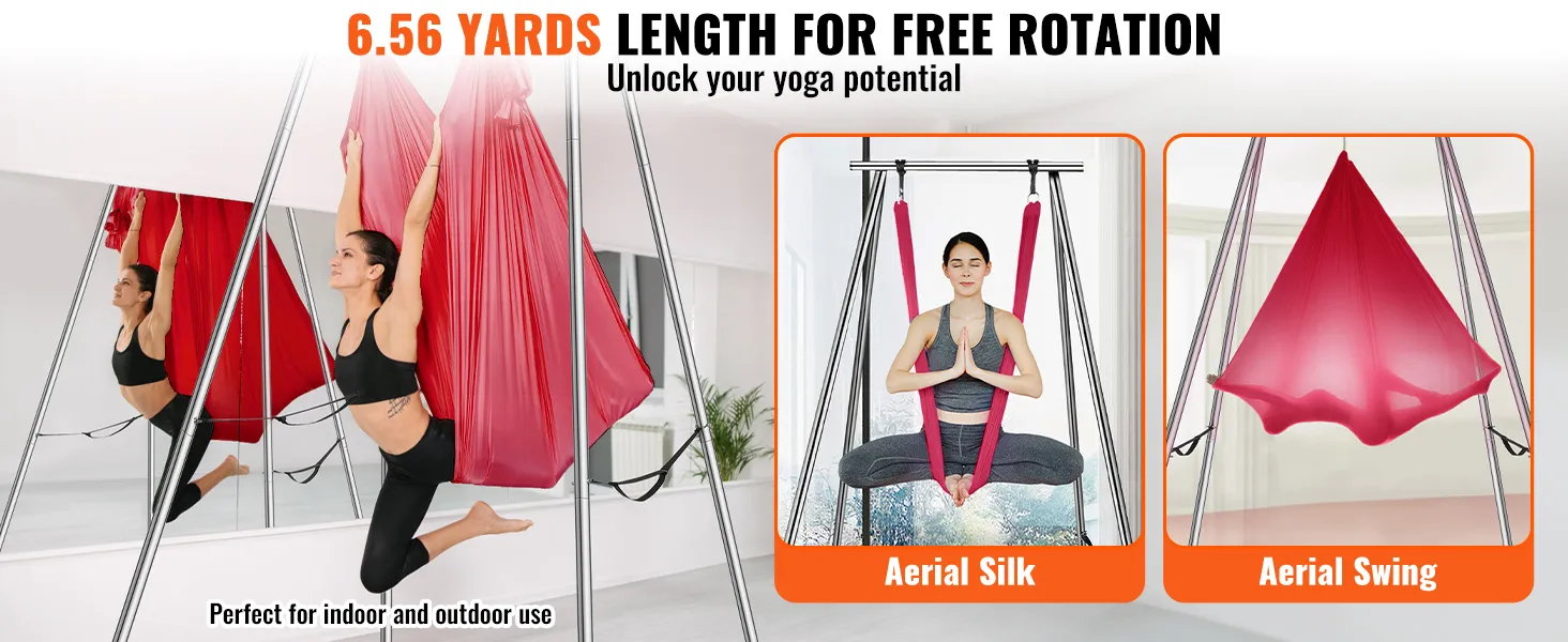 VEVOR aerial yoga hammock setup demonstrating aerial silk and swing techniques.