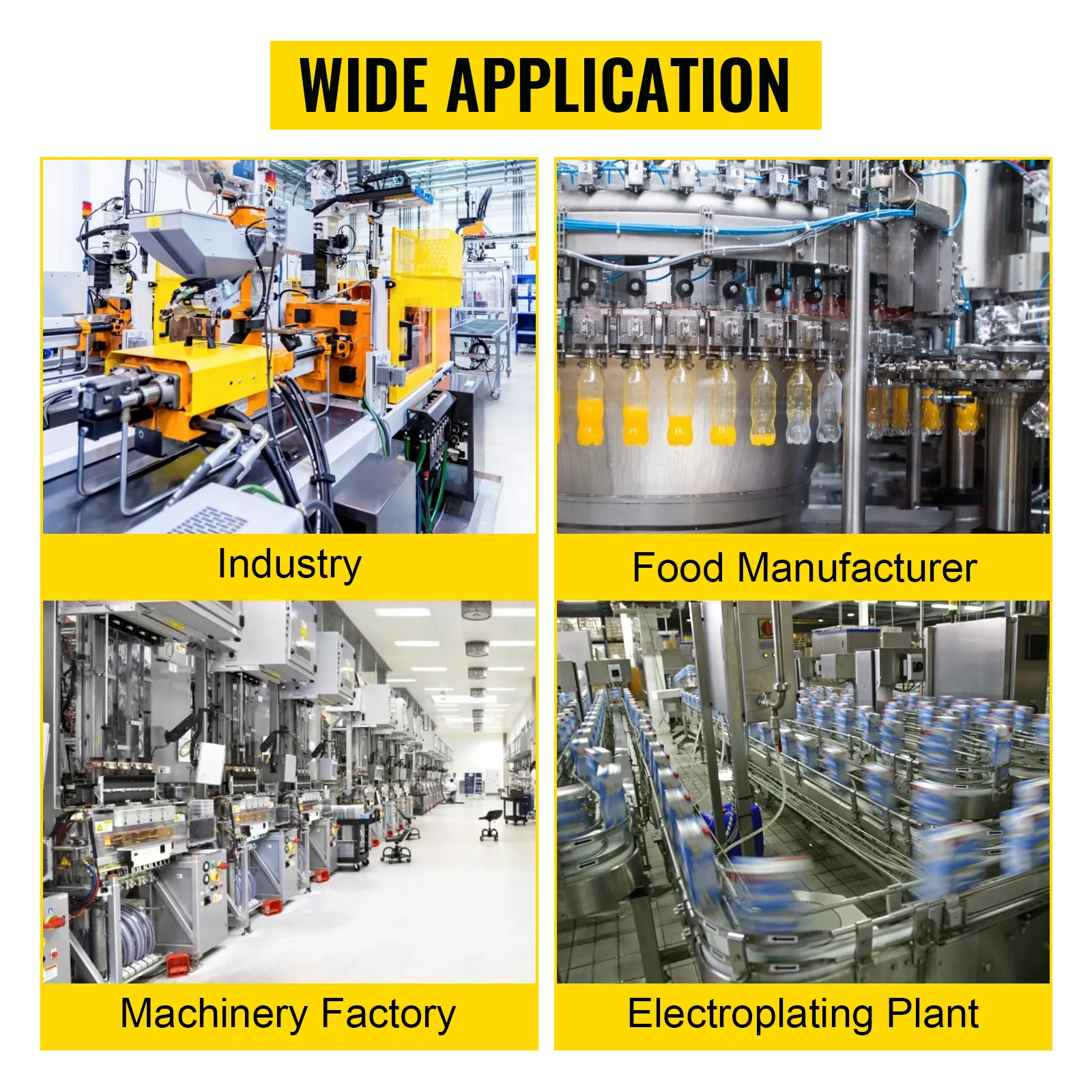 Amplia aplicación del separador de aceite de banda VEVOR en la industria, fabricación de alimentos, maquinaria y galvanoplastia.