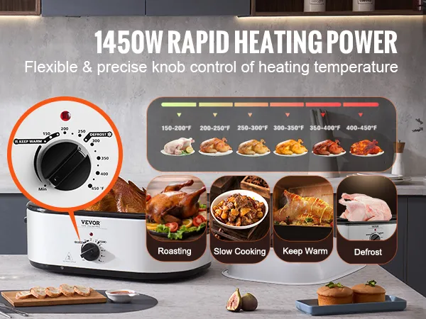 Horno tostador eléctrico VEVOR con control de perilla preciso, calentamiento flexible y potencia de calentamiento rápido de 1450 W.