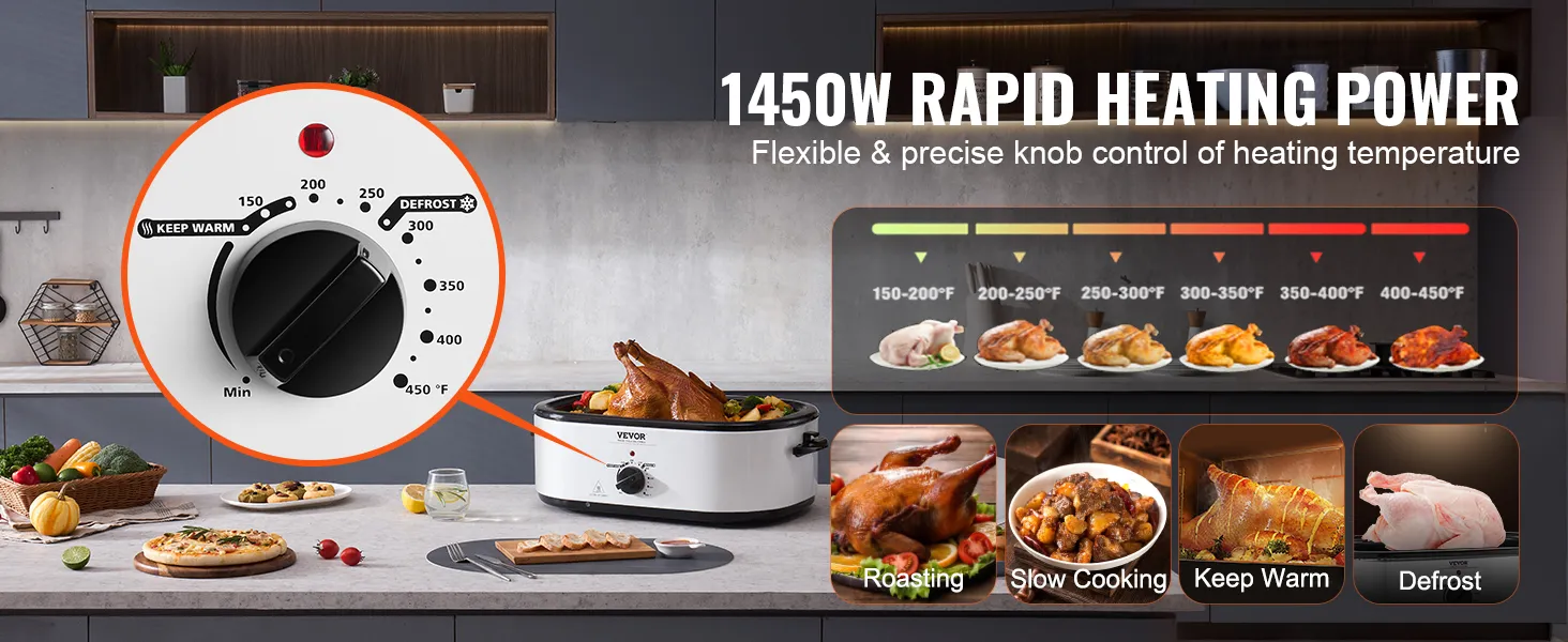 Horno tostador eléctrico VEVOR con control de perilla preciso, calentamiento flexible y potencia de calentamiento rápido de 1450 W.