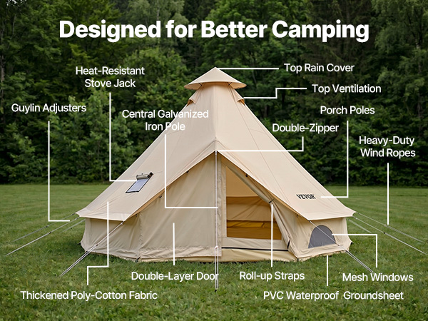 VEVOR Oxford Bell Tent, 4 Seasons 16.4 ft Yurt Tent for Camping