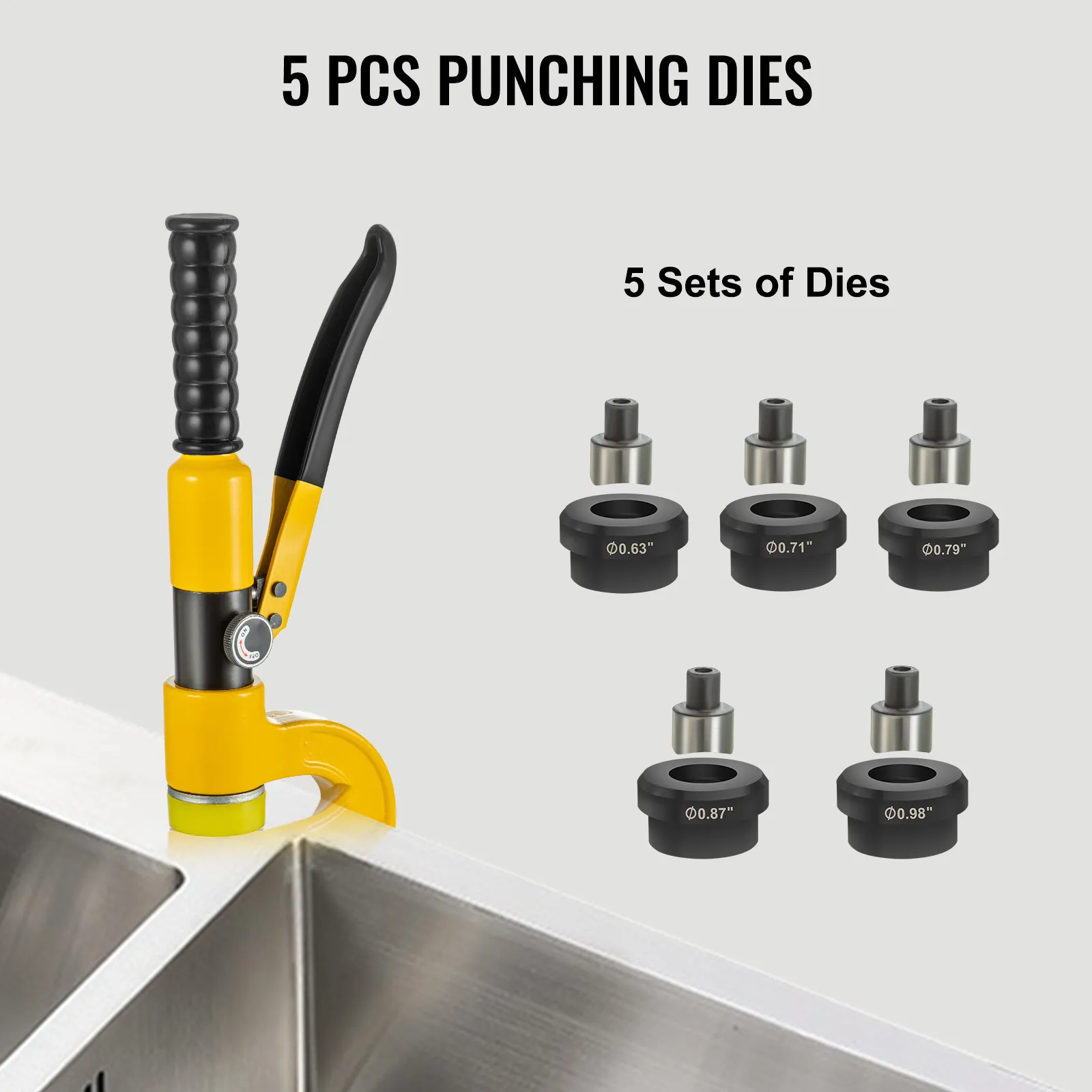 VEVOR hydraulic hole punching machine with 5 pcs punching dies for precision work.