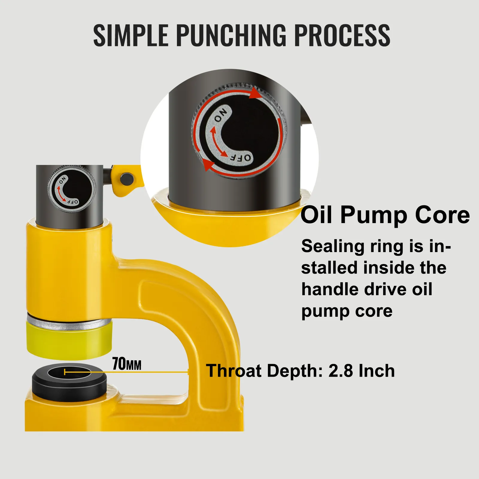 VEVOR hydraulic hole punching machine with oil pump core and 70mm throat depth.