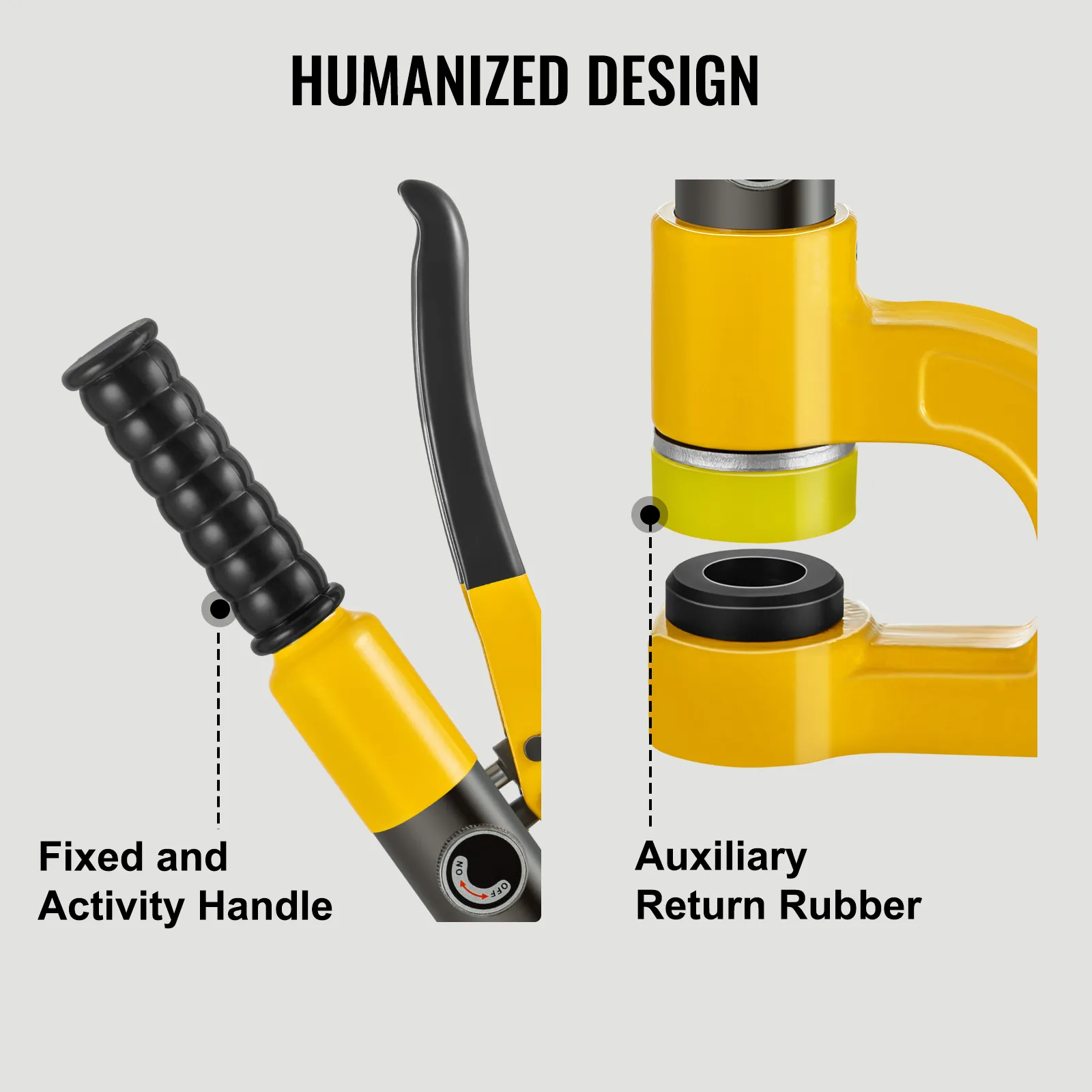 VEVOR hydraulic hole punching machine showcasing fixed handle and auxiliary return rubber.