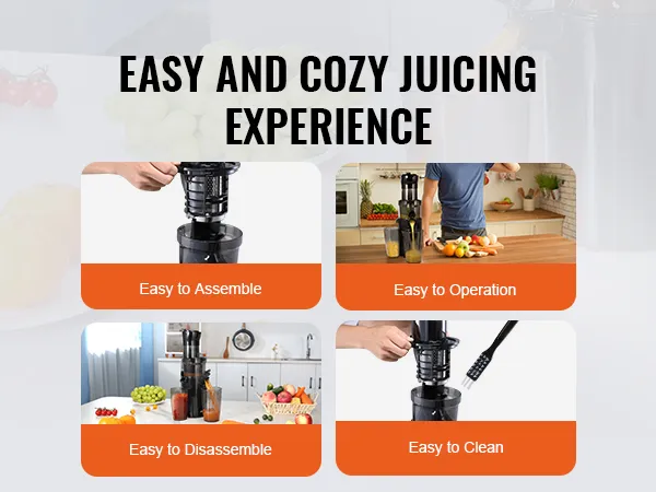 Exprimidor masticador VEVOR: fácil de montar, operar, desmontar y limpiar para una experiencia de jugo agradable.