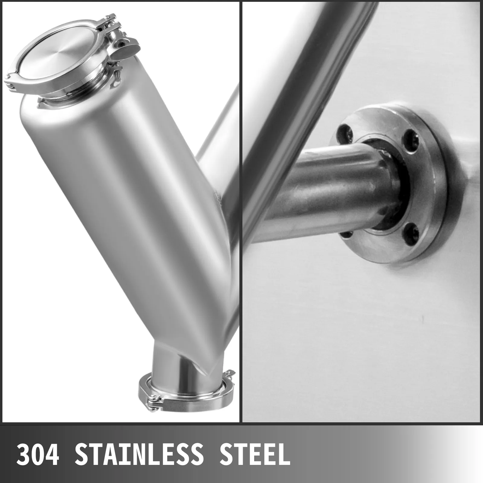 Mezclador de polvo VEVOR fabricado con acero inoxidable 304, primer plano de la cámara de mezcla y junta.