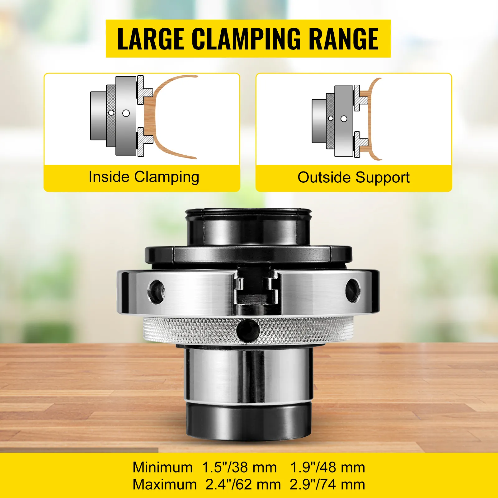 Mandrino per tornio VEVOR con ampio campo di serraggio per supporto interno ed esterno.