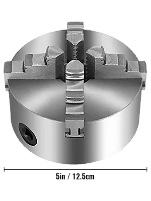 VEVOR lathe chuck 5in/12.5cm, 4-jaw design in silver.