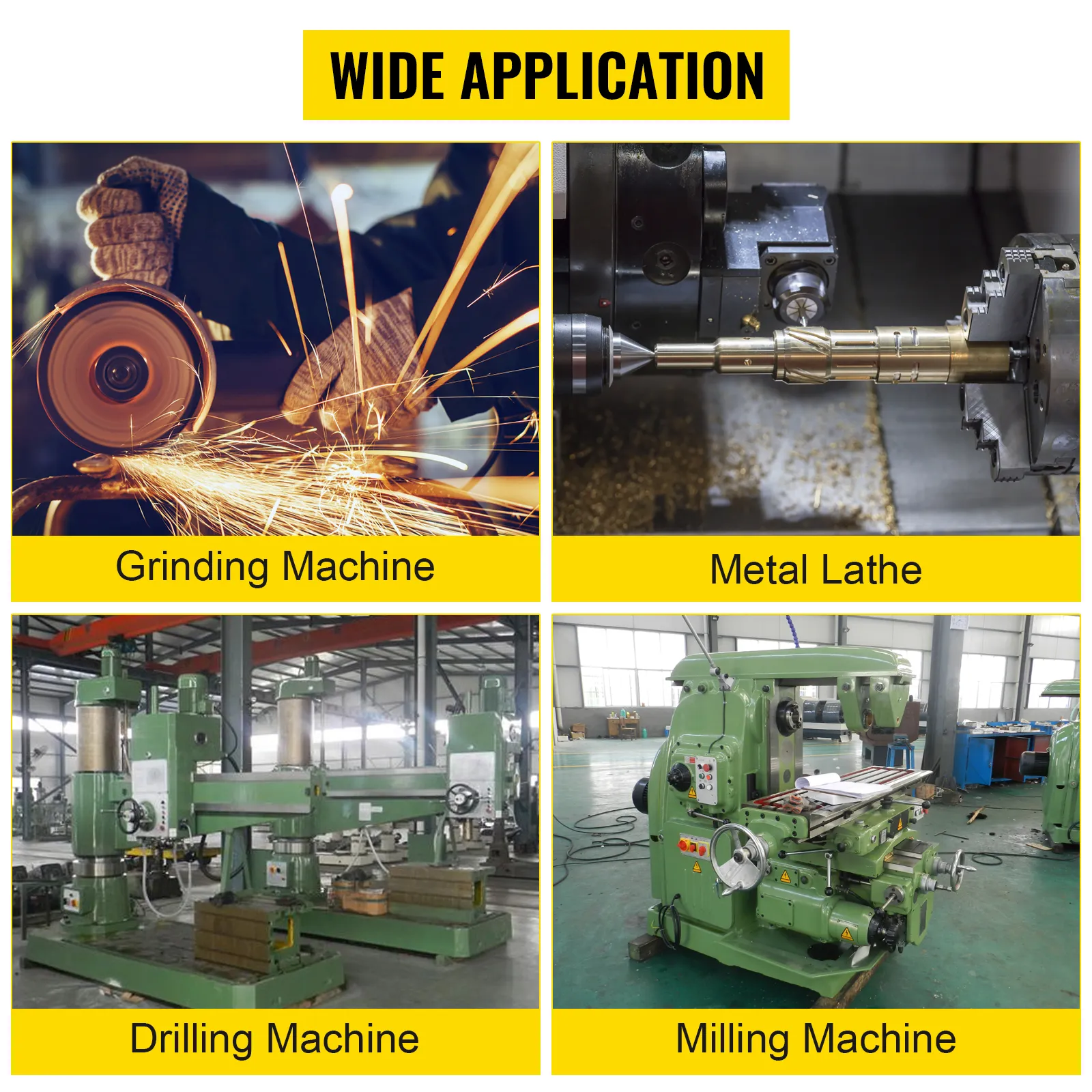 wide application of VEVOR lathe chuck in grinding, metal lathe, drilling, and milling.