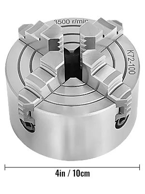 Mandril de torno VEVOR con 4 mordazas, 4 pulgadas/10 cm, k12-100, velocidad máxima 3500 rpm.