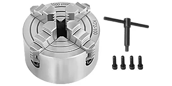 Mandril de torno VEVOR con llave y pernos, accesorio para trabajar metales de 4 mordazas.