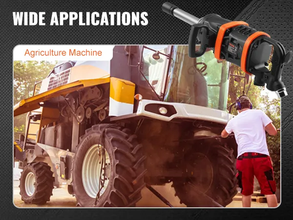 VEVOR air impact wrench demonstrating use on agriculture machinery, showcasing wide application benefits.