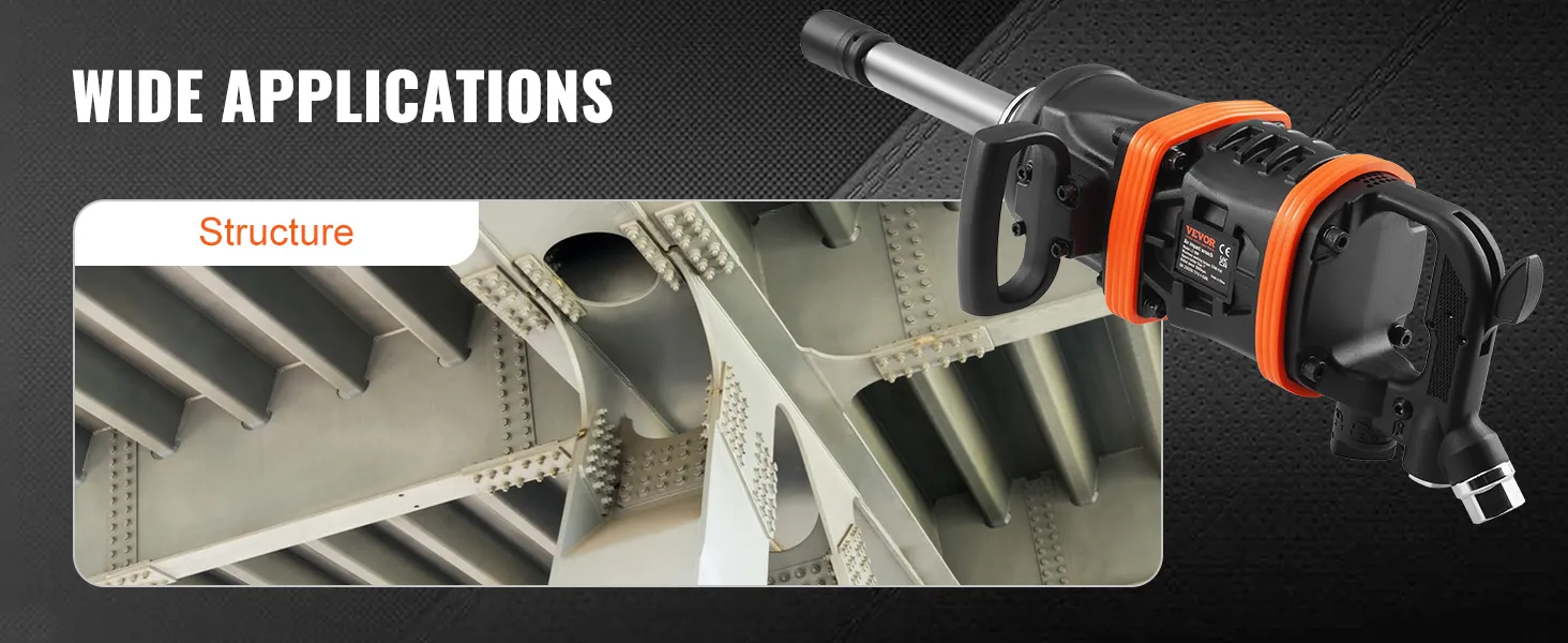 VEVOR air impact wrench showcasing wide applications in structural assemblies.