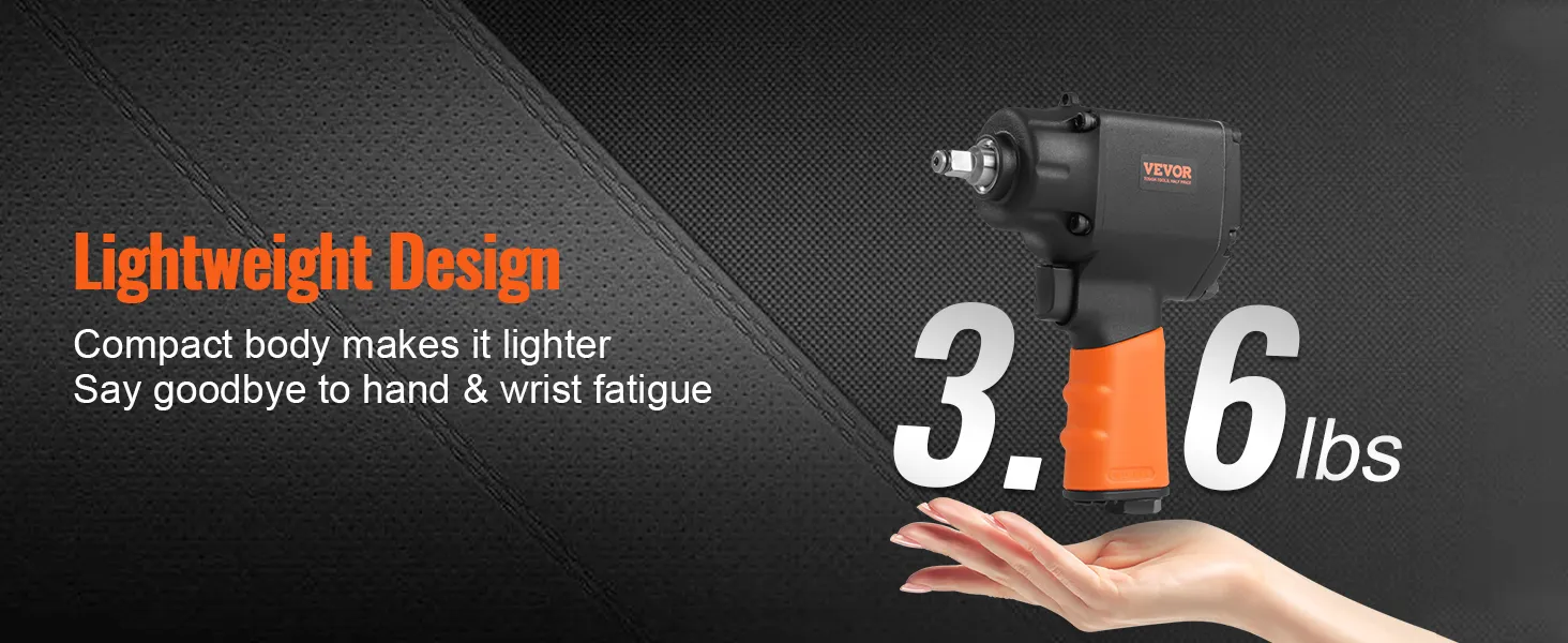 VEVOR luchtslagsleutel, lichtgewicht ontwerp, 3,6 lbs, compact en vermindert vermoeidheid van hand en pols.