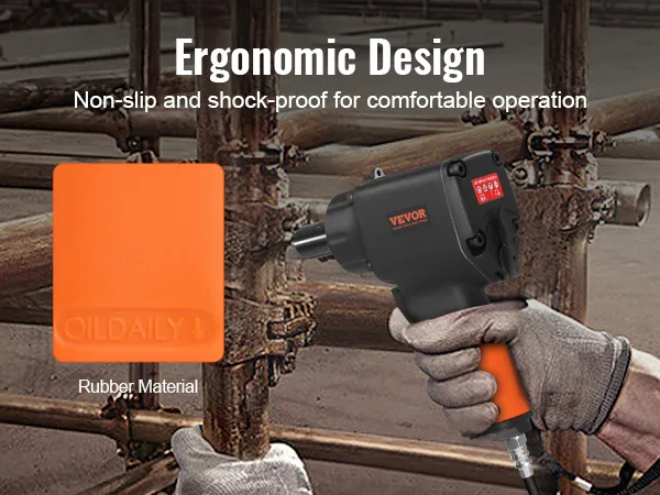 werknemer die een VEVOR-slagmoersleutel met ergonomisch ontwerp gebruikt in een industriële omgeving.