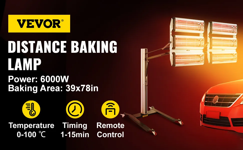 VEVOR paint curing lamp with 6000w power and 39x78in baking area.