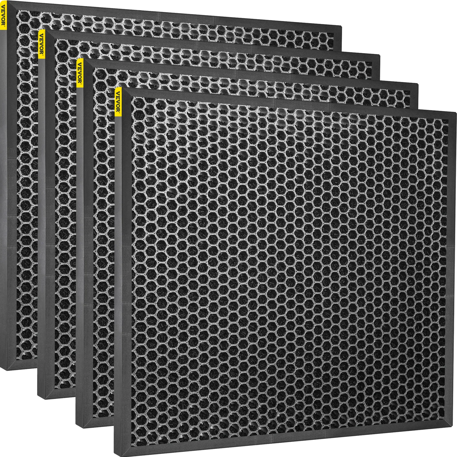 VEVOR hepa filter set with honeycomb design in black frames, arranged in a row.