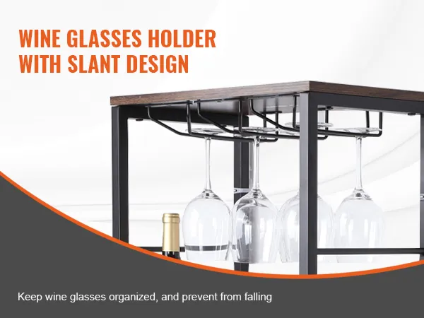 wine glass holder with slant design on the VEVOR industrial bar cabinet prevents glasses from falling.