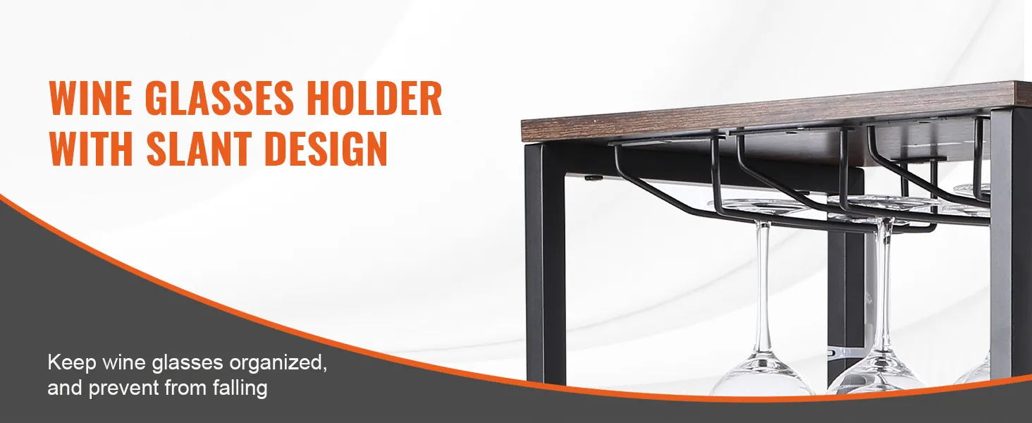 wine glass holder with slant design on the VEVOR industrial bar cabinet prevents glasses from falling.