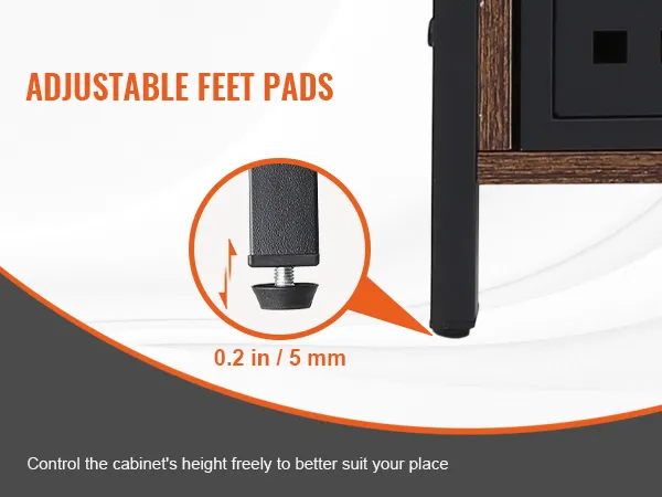 adjustable feet pads on VEVOR industrial bar cabinet allow for precise height control.