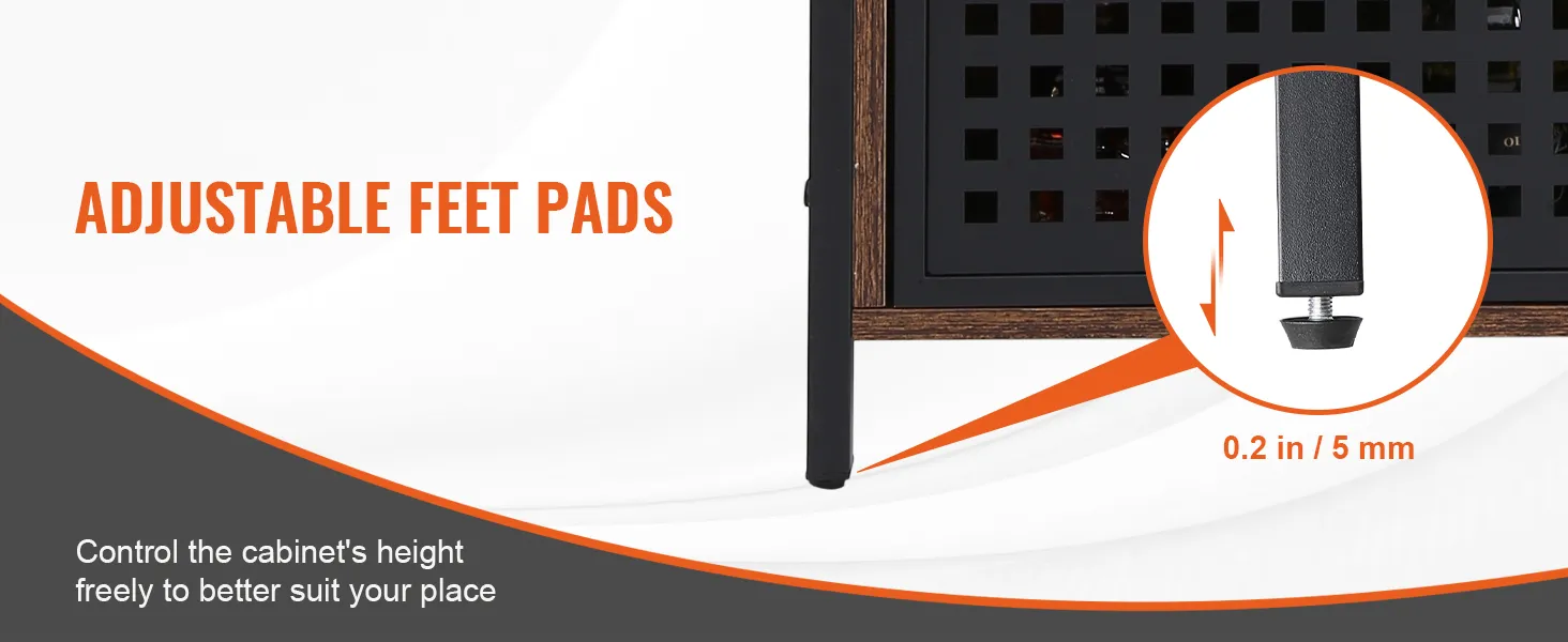 adjustable feet pads on VEVOR industrial bar cabinet allow for precise height control.