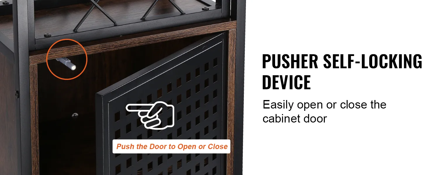 VEVOR industrial bar cabinet with pusher self-locking device for easy cabinet door operation.