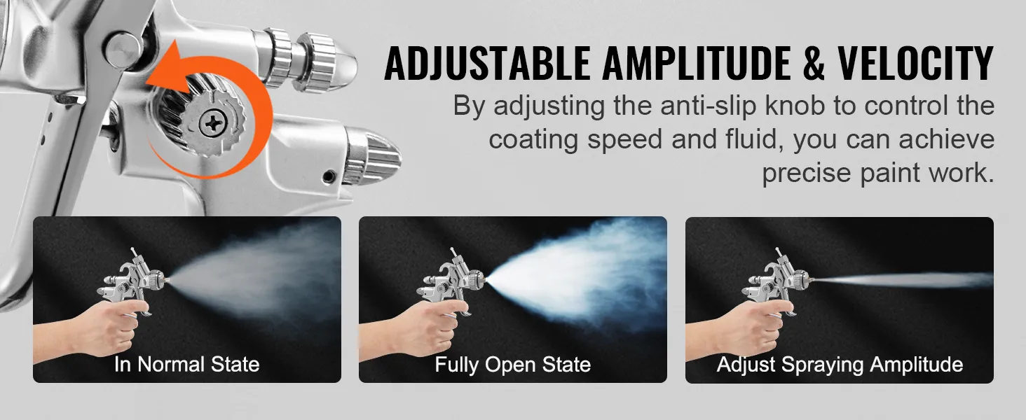 Pistola pulverizadora de pintura automática VEVOR con perilla antideslizante ajustable para un trabajo de pintura preciso y una velocidad de recubrimiento controlada.