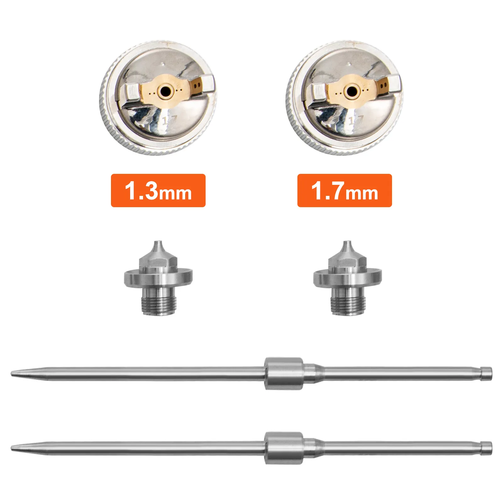 Juego de piezas para pistola pulverizadora de pintura para automóviles VEVOR, con boquillas y agujas de 1,3 mm y 1,7 mm.