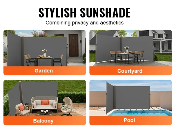 stylish VEVOR retractable side awning for garden, courtyard, balcony, pool; sunshade, rainproof.