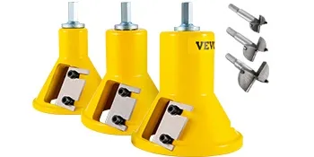 three yellow VEVOR tenon cutter tools with blade inserts, bolts, and spacers set against a white background.