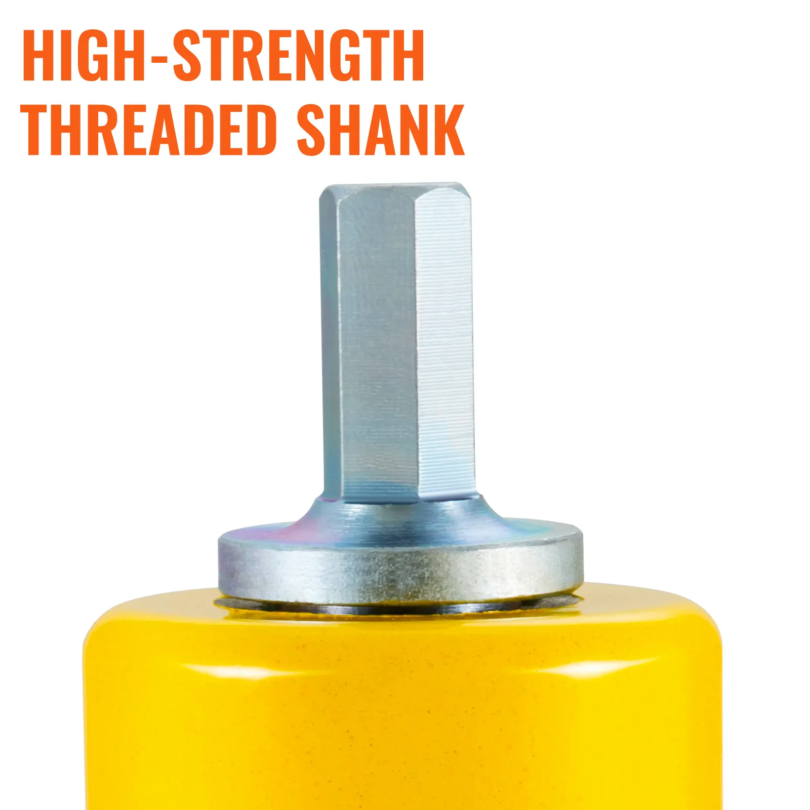 high-strength threaded shank of the VEVOR tenon cutter with a yellow base.