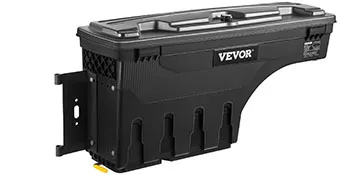 VEVOR truck bed storage box in black with secure locking mechanism and mounted hardware.