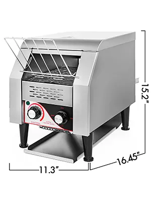 VEVOR commercial conveyor toaster with dimensions 16.45"x11.3"x15.2".